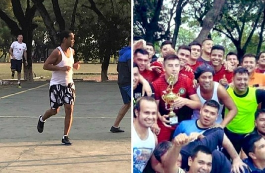 VIDEO | Joga Bonito printre deţinuţi. Ronaldinho a câştigat primul trofeu în închisoare: un porc de 16 kilograme!