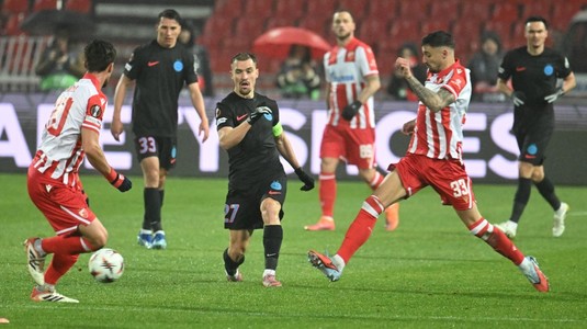 Steaua Roşie Belgrad - FCSB 1-0. Campioana României, surclasată pe ”Marakana belgrădeană”. Roş-albaştrii au jucat o oră cu un om în plus, dar n-au avut ocazii