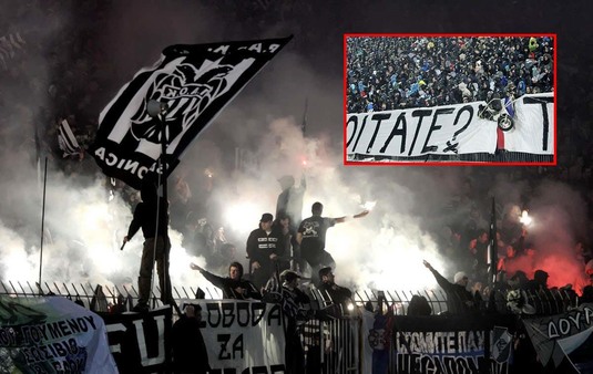 FOTO INCREDIBIL | Ce au atârnat fanii lui PAOK pe gard la meciul cu Olympiacos şi marea întrebare: cum au reuşit să introducă aşa ceva pe stadion?