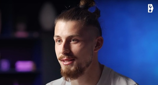 Radu Drăguşin, curajos la primul interviu pentru Tottenham! Mesaj pentru atacanţii adverşi şi cum l-a cucerit Postecoglou | VIDEO