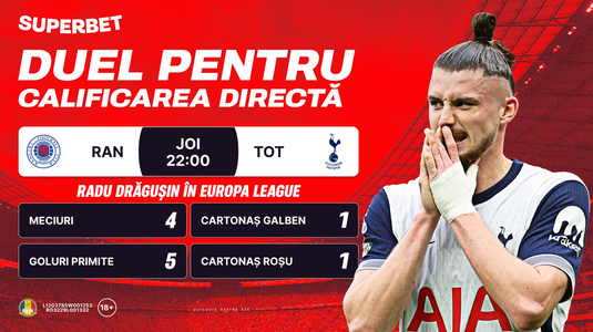 Duel britanic cu Drăguşin în prim-plan. Super Cotele pentru Rangers – Tottenham