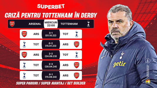 Furtună la Londra! Super Cotele pentru Arsenal – Tottenham, derby-ul etapei din Premier League 
