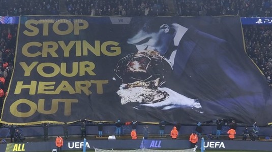 FOTO | Suporterii lui Manchester City l-au ironizat pe Vinicius, pe Etihad. Ce banner au afişat englezii, la meciul din Champions League