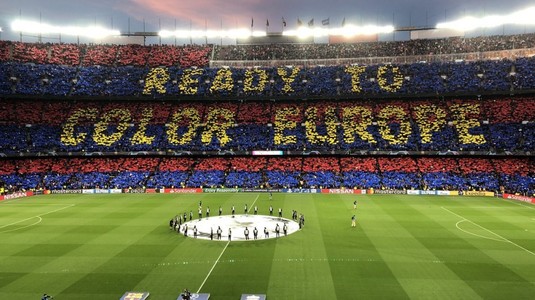 "Suntem gata să colorăm Europa!”. Mozaic impresionant pe Camp Nou creat de fanii catalani