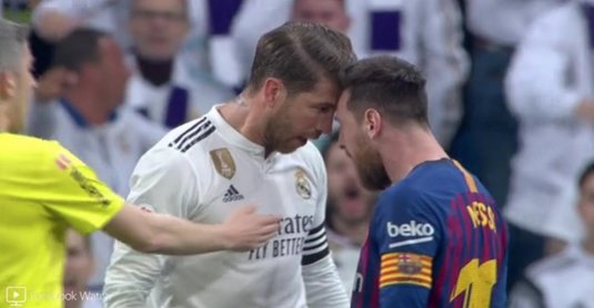 VIDEO | Moment INCREDIBIL în El Clasico. Sergio Ramos nu se dezminte şi l-a plesnit pe Lionel Messi în finalul primei reprize 