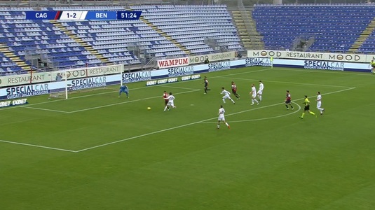 VIDEO | Răzvan Marin a ratat două ocazii mari de gol în Cagliari - Benevento. Cât s-a terminat partida din Serie A