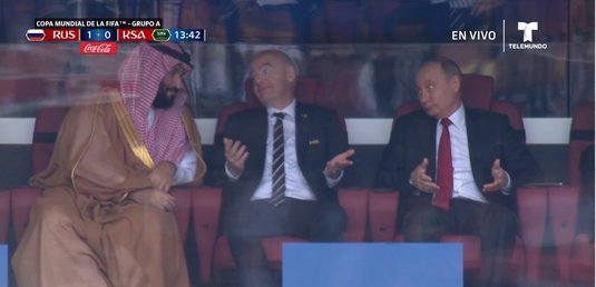 Imaginea zilei! Reacţia lui Putin la adresa principelui moştenitor al Arabiei Saudite, după primul gol al Rusiei