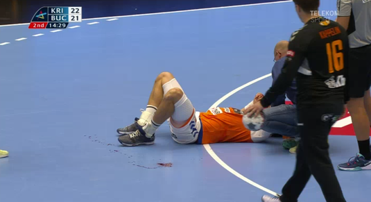 VIDEO | Scene greu de privit în meciul lui Dinamo din Liga Campionilor. Un handbalist a fost umplut de sânge 