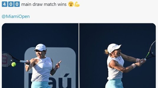 Simona Halep a ajuns la victoria cu numărul 400 în circuitul WTA după ce a trecut de Caroline Garcia în turul 2 de la Miami