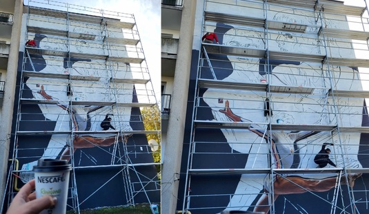 FOTO | Oneştiul o celebrează pe Nadia Comăneci: Lucrare murală spectaculoasă la 50 de ani de la performanţa unică de la Montreal