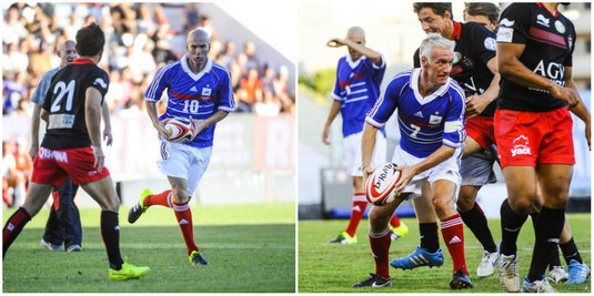 FOTO | Imagini FABULOASE!!! Zidane şi Deschamps joacă rugby împotriva fostului selecţioner al României