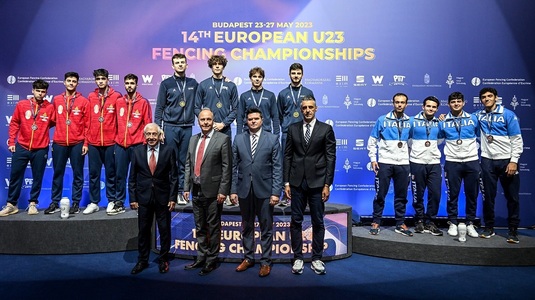 Echipa masculină de sabie U23 a României este vicecampioană europeană! ”Tricolorii” au cucerit argintul la Budapesta, după o finală strânsă cu Franţa