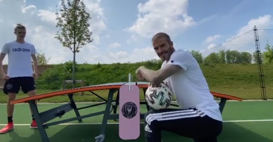 VIDEO | David Beckham îşi ironizează fiul la un meci de teqball. Gică Popescu n-ar încerca aşa ceva cu fiul său: ”Nicolas mai are de crescut ca să joace cu mine” :)