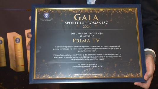 VIDEO | Prima TV, premiată la Gala Sportului Românesc!