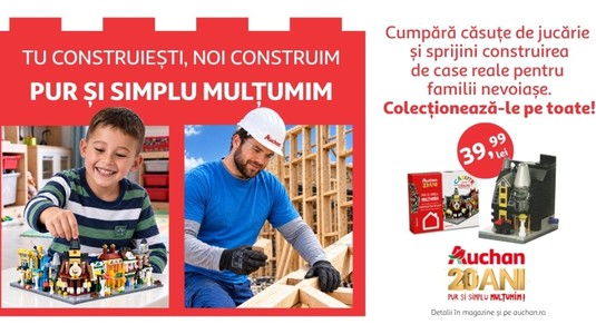 Auchan România lansează „Căsuţe pentru căsuţe”, un proiect de solidaritate prin care susţine construirea de locuinţe pentru familii aflate în situaţii de vulnerabilitate