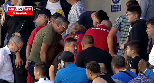 VIDEO | Meciul Farul - FC Argeş, întrerupt opt minute după ce i s-a făcut rău unui suporter în tribune! Ambulanţa a intervenit