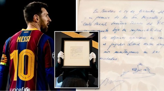 Şerveţelul pe care a fost semnat primul contract al lui Messi cu FC Barcelona a fost scos la licitaţie. Preţul de pornire e uriaş
