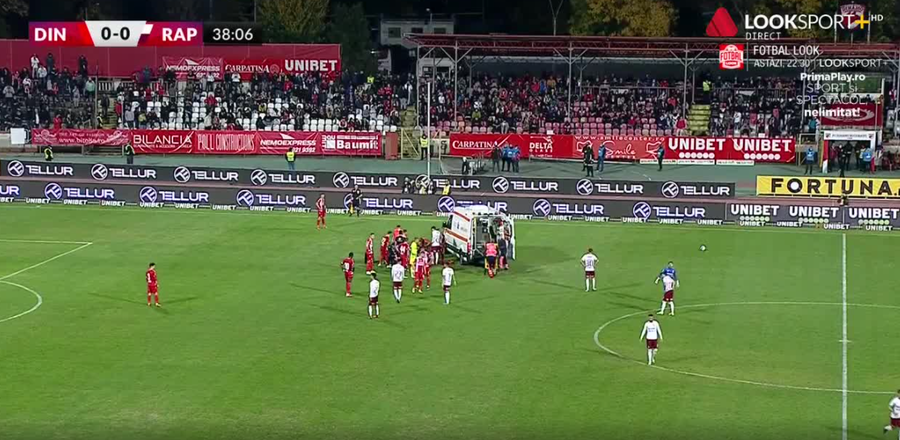 BREAKING NEWS | Emoţii cu Răuţă. Mijlocaşul lui Dinamo, transportat la spital după ce a acuzat probleme de respiraţie în derby-ul cu Rapid. VIDEO