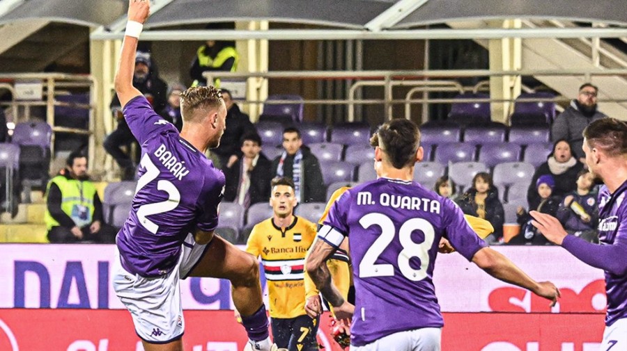 Fiorentina a întrecut Sampdoria cu 1-0 în optimile Cupei Italiei. Antonin Barak a adus victoria  
