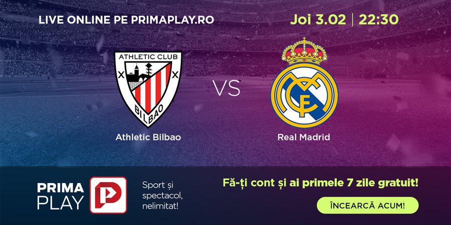 Athletic Bilbao - Real Madrid, LIVE pe Look Sport+ şi PrimaPlay.ro, astăzi, de la 22:30! Duel de foc în Cupa Spaniei