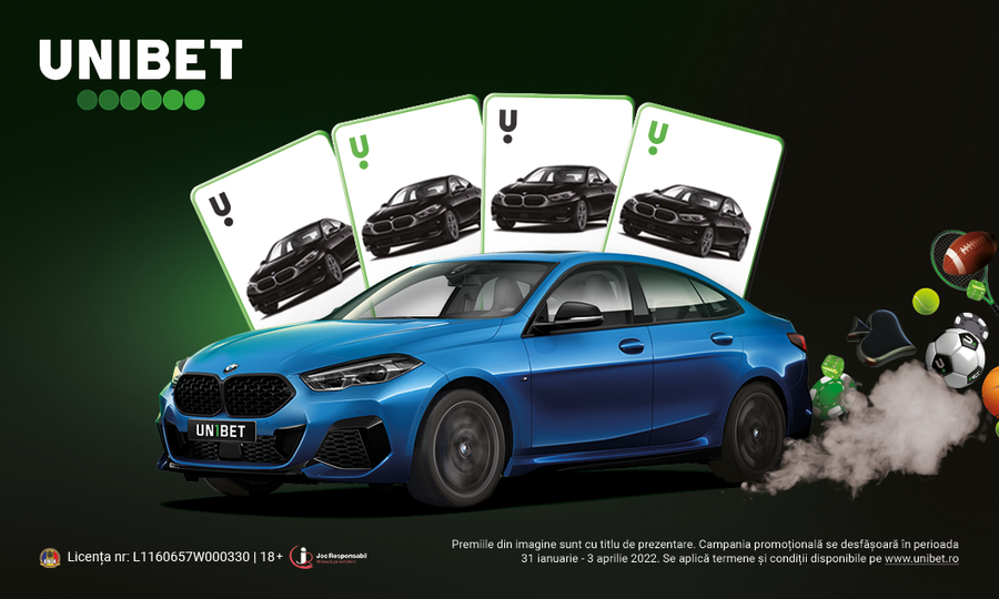 De la Unibet, pentru jucători: 5 automobile BMW plus alte sute de premii în februarie - martie