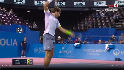 Maxime Cressy, în semifinalele turneului de la Montpellier! VIDEO | Faza care l-a făcut pe adversar să-şi izbească şapca de pământ