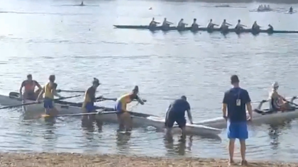VIDEO ǀ Emoţii la mondialele de canotaj. Barca României de 4 rame, accidentată serios de un echipaj britanic