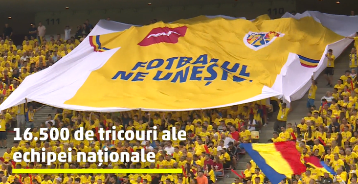 VIDEO | Tricou uriaş desfăşurat de Penny în timpul meciului România - Israel la tribuna a doua 