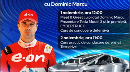 Dominic Marcu revine în weekend la Promenada Craiova cu Tesla de curse şi Cybertruck