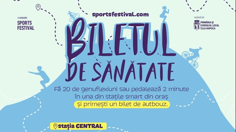 Biletul de Sănătate revine în Cluj-Napoca cu două staţii smart. Călătorii, provocaţi la genuflexiuni şi mers pe bicicletă pentru un bilet de bus gratuit
