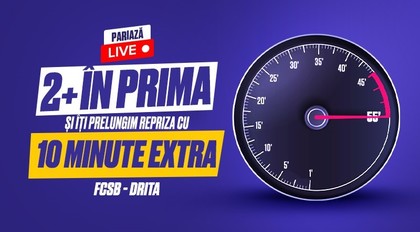 FCSB - Drita: Pe Mozzart Bet ai extra-time! Pariază LIVE 2+ în prima repriză şi îţi prelungim şansele de câştig