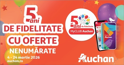 Peste 60% din cumpărăturile din Auchan sunt realizate cu cardul de fidelitate: MyCLUB Auchan sărbătoreşte 5 ani şi depăşeşte 2 milioane de membri activi