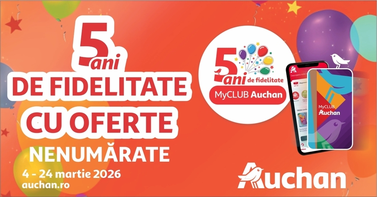 Peste 60% din cumpărăturile din Auchan sunt realizate cu cardul de fidelitate: MyCLUB Auchan sărbătoreşte 5 ani şi depăşeşte 2 milioane de membri activi