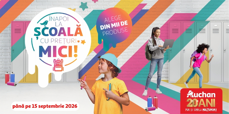 Back to School la Auchan: peste 2.000 de articole pentru şcoală la preţuri mici, colecţii în tendinţe şi o campanie de reciclare cu reduceri la rechizite 