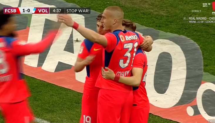 VIDEO ǀ Început de meci perfect pentru FCSB. Olaru, gol în minutul 5! Faza a pornit de la portarul Târnovanu