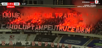 VIDEO | Coregrafie specială a fanilor Universităţii Cluj. Asistenţă impresionantă la derby-ul fraţesc cu Dinamo