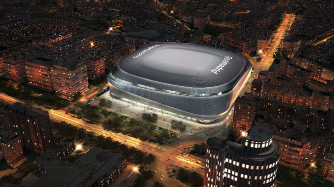 Santiago Bernabeu, arena grupării Real Madrid, găzduieşte un meci de fotbal american