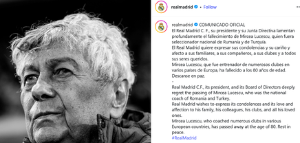 Atât de MARE a fost Mircea Lucescu! Real Madrid, postare în memoria antrenorului român! 