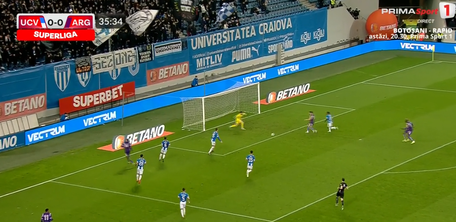 VIDEO ǀ Geani Creţu, ratare incredibilă. Nu a putut marca din 5 metri în poarta Universităţii Craiova