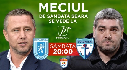 CS Universitatea - FC Voluntari, sămbătă, de la ora 20:00