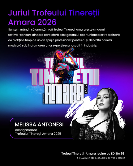 Melissa Antonesi, câştigătoarea Trofeului Tinereţii Amara, ediţia 57, revine anul acesta în festival dintr-o nouă perspectivă, ca membru al juriulu