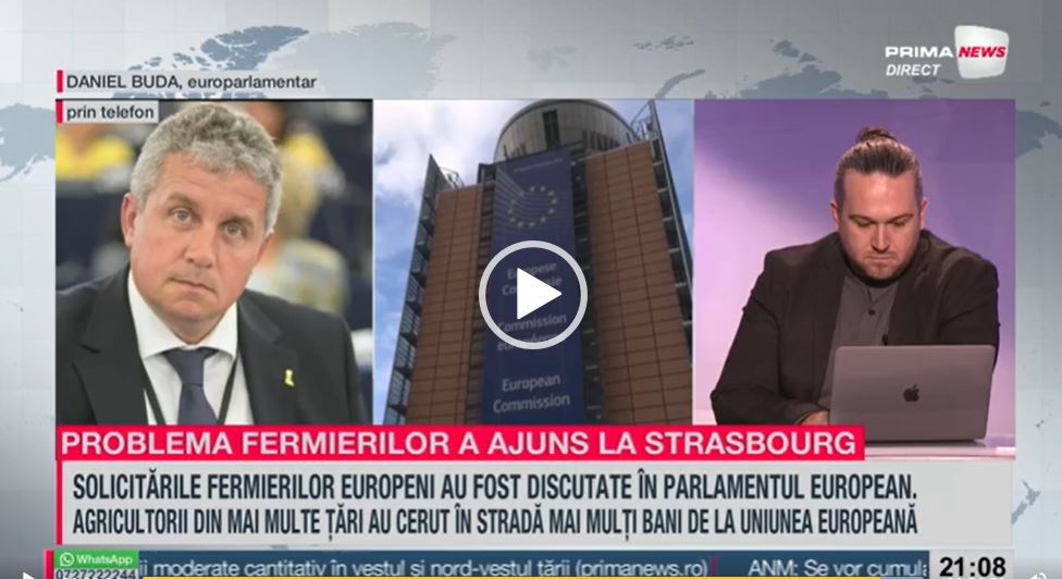 VIDEO. Daniel Buda, la Proiect de ţară: România, despre dezbaterea din PE privind sectorul agricol: Comisia Europeană trebuie să vină în perioada următoare cu resurse financiare