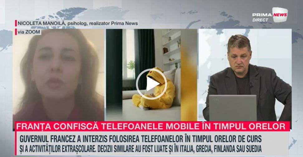 VIDEO. Ar trebui interzis telefonul mobil în şcoli? Psiholog, la Proiect de ţară: România: Dacă lăsăm la latitudinea şcolilor, nu se întâmplă nimic