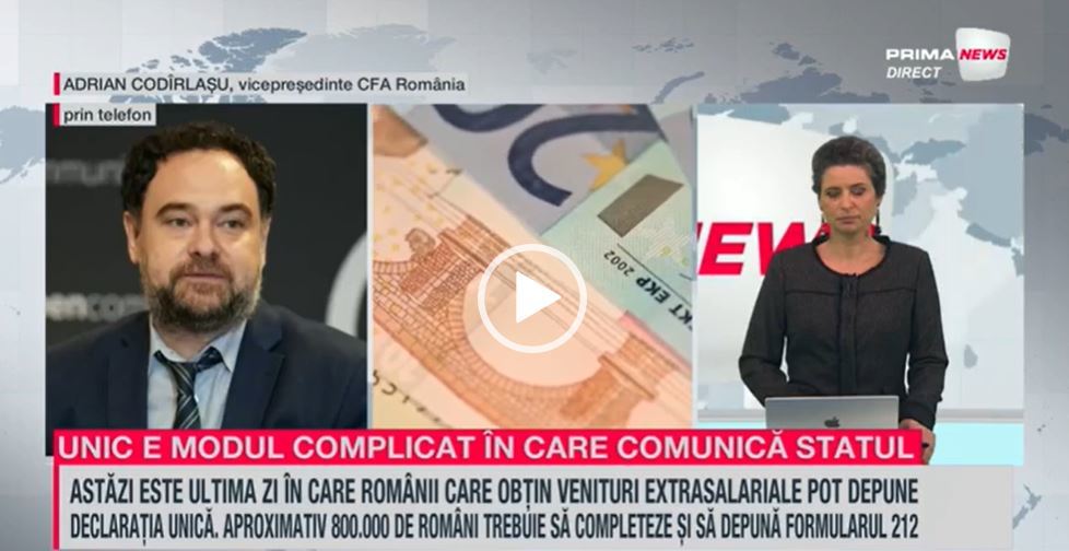 VIDEO. Ce păţeşti dacă nu completezi declaraţia unică. Vicepreşedinte CFA România, la Proiect de ţară: România: ”Dacă se întârzie cu săptămânile sau lunile, pot veni amenzi”