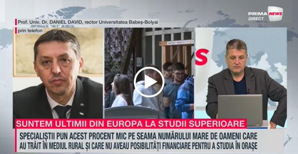 VIDEO. Daniel David, rector UBB, la Proiect de ţară: România, despre faptul că ţara noastră este codaşă în UE la tineri cu studii superioare: Noi nu avem prea mulţi studenţi, ci prea puţini