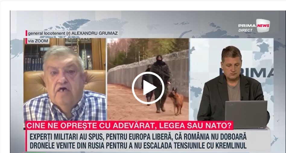 VIDEO. Experţi militari au spus că România nu doboară dronele ruseşti pentru a nu supăra Moscova. Cum comentează Alexandru Grumaz, general locotenent, la emsiunea Proiect de ţară