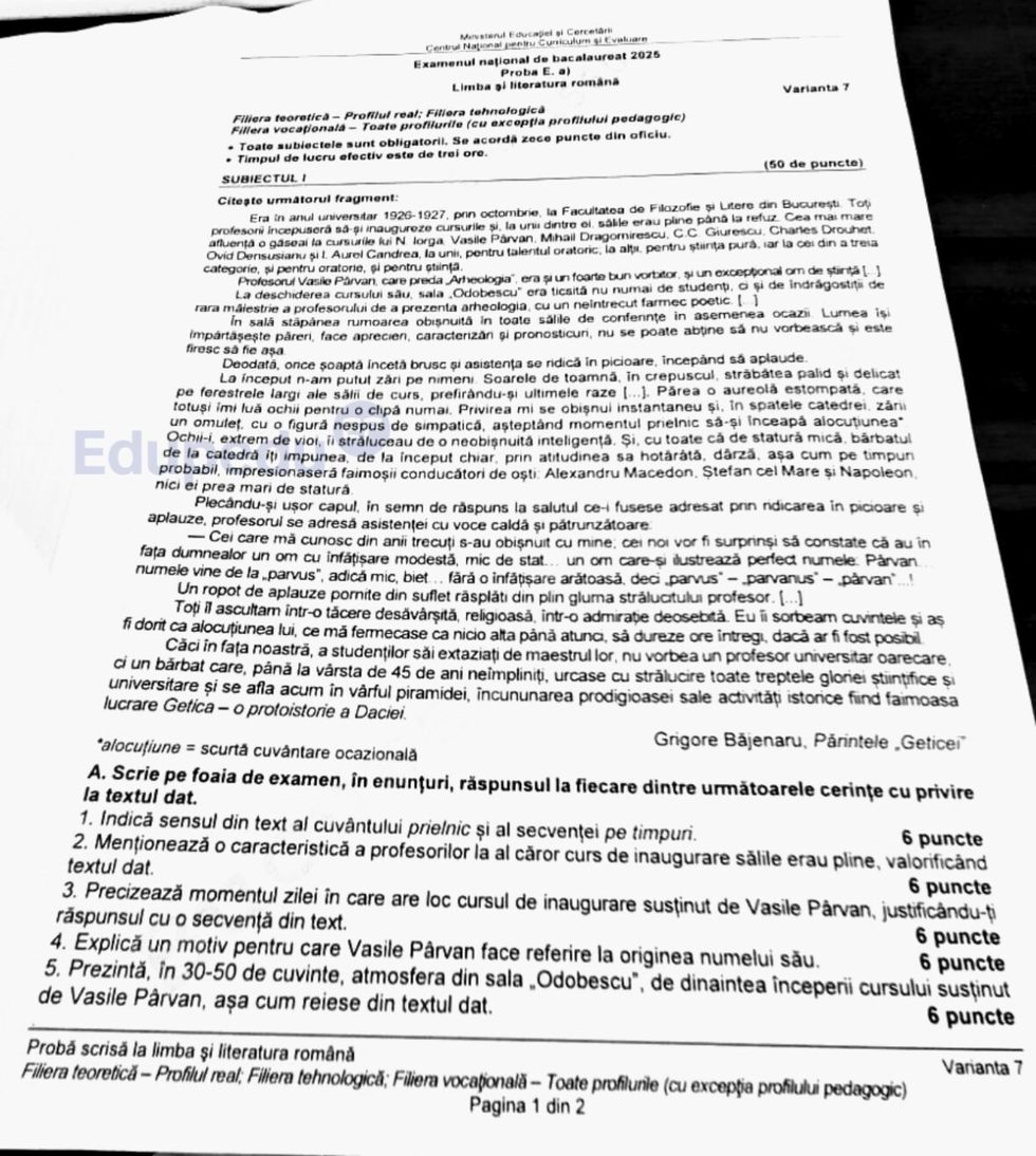 Subiecte BAC Română 2025. Ce au avut de rezolvat elevii la prima probă a examenului