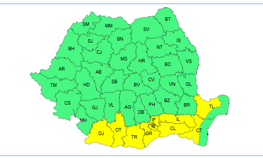 Caniculă până joi dimineaţă în sudul Olteniei, Munteniei şi Dobrogea; temperaturi de peste 37 de grade şi instabilitate atmosferică marţi după-amiază în mai multe judeţe.