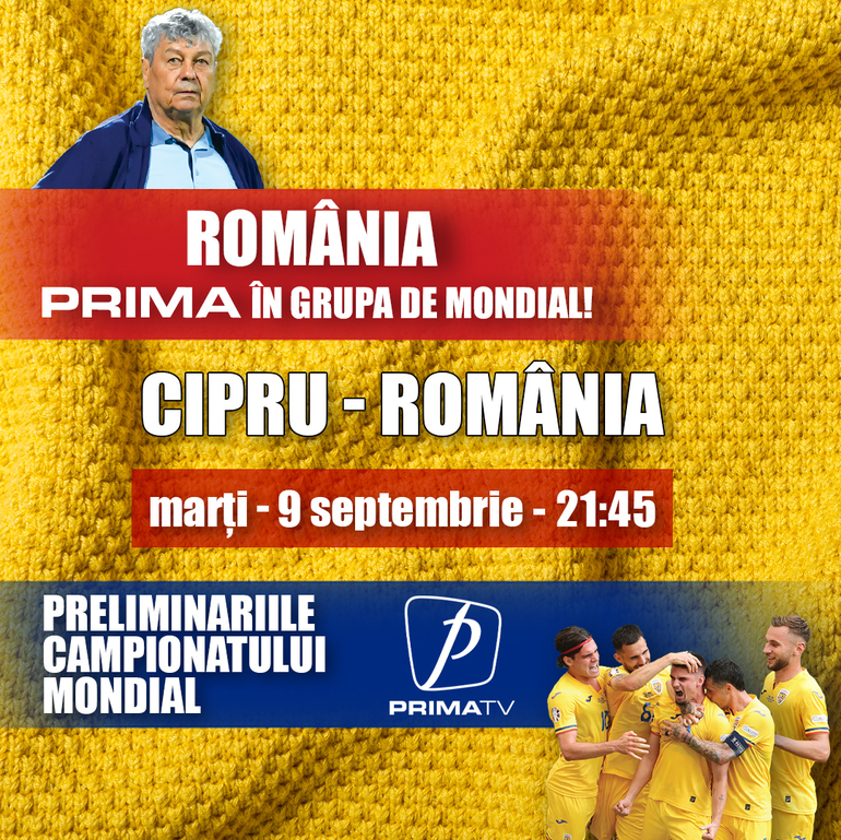 Cipru - România, în exclusivitate la Prima TV, marţi, de la 21:45
