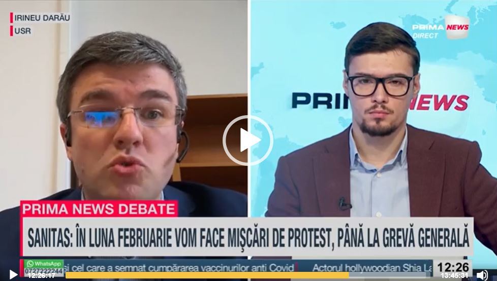 VIDEO. USR, la Prima News, despre greva anunţată în sănătate: ”Domnul Rafila este ministru de 2 ani şi trei luni şi nu a rezolvat nimic din cererile sindicatelor”